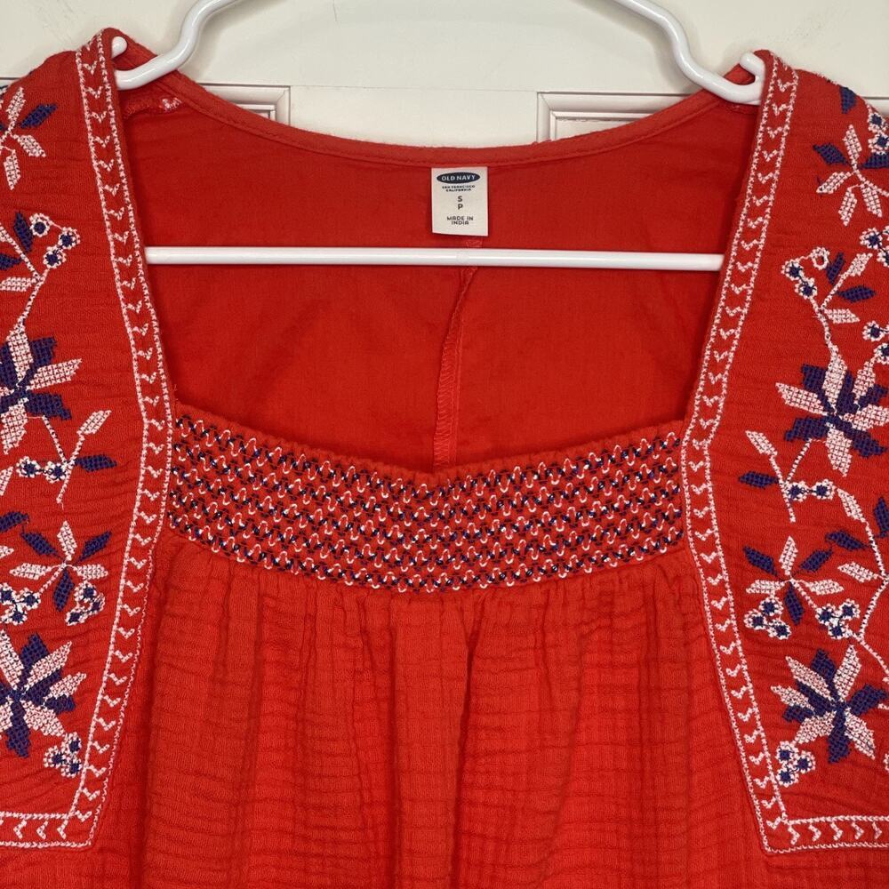Old Navy Women's Embroidered Dress Sz S Cotton Gauze Boho Coastal Peasant Aztec - Picture 4 of 12